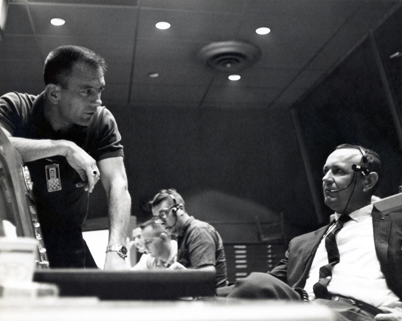 Two 1960s NASA Administrators in control room